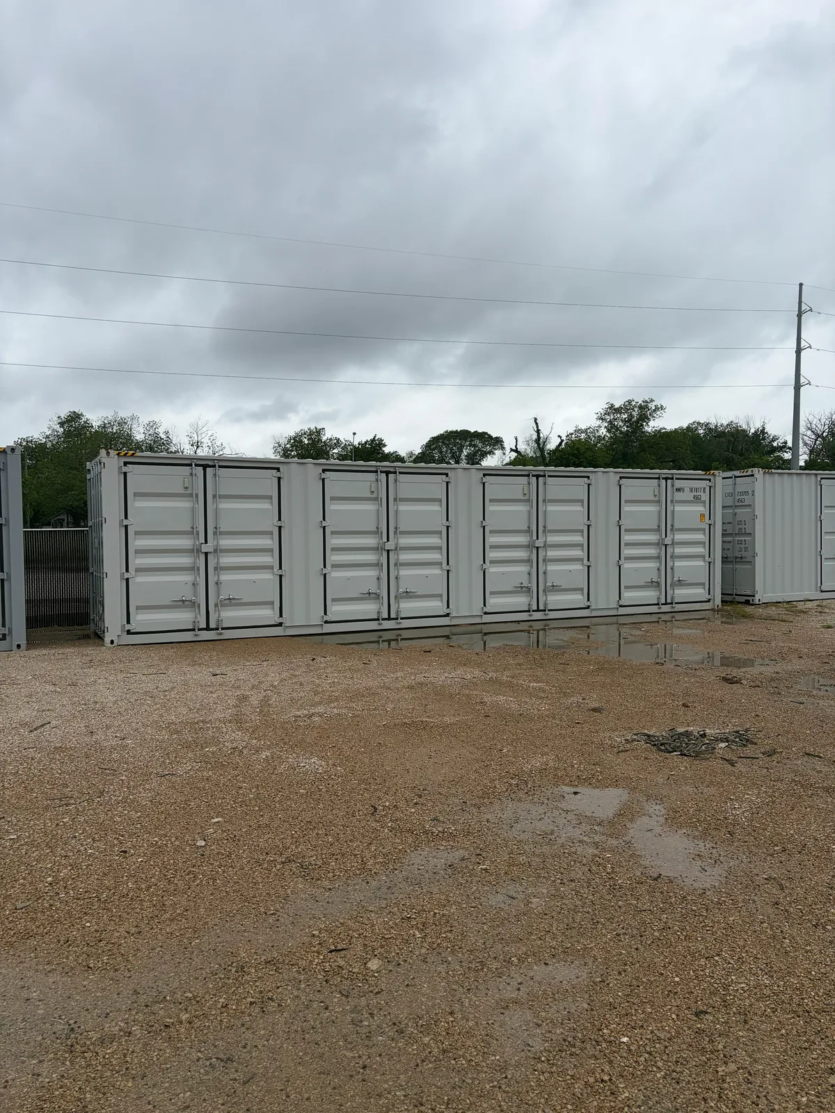 40-foot open side storage container with side doors open at the Central Texas Mobile Storage yard in Waco